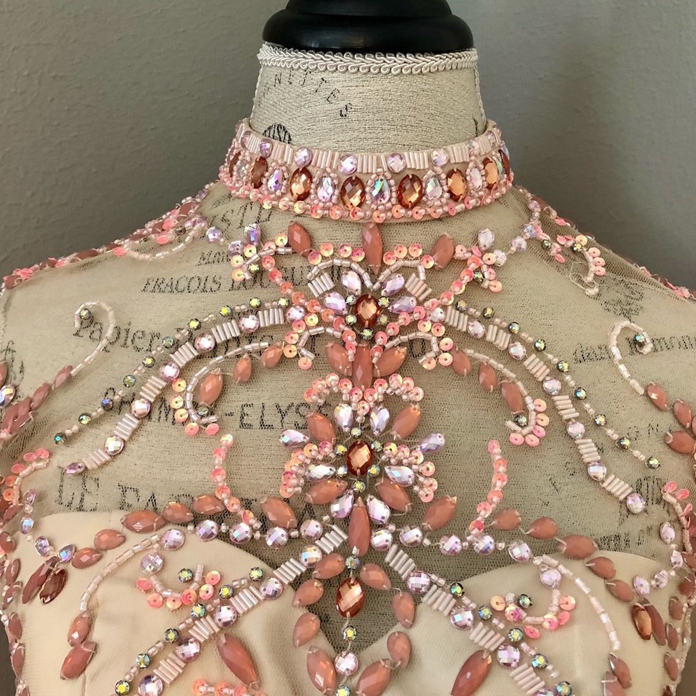 🔴FINAL CLEARANCE NEW RACHEL ALLEN SZ 4 CORAL TWO PIECE BEADED ILLUSION GOWN - Picture 6 of 14